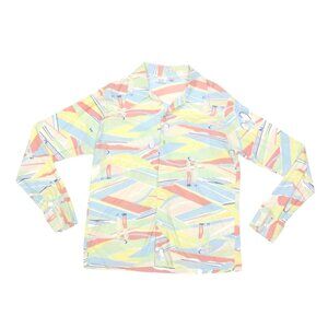 Vtg 1970s Disco Old Timey Turn of the Century Style Pastel Mens Shirt sz L /312